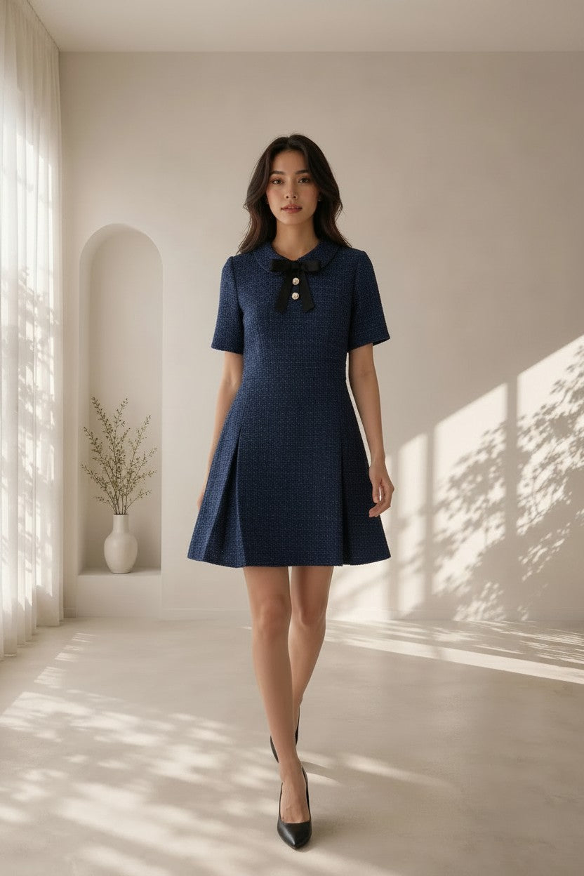 Estelle Bow Tweed Short Dress