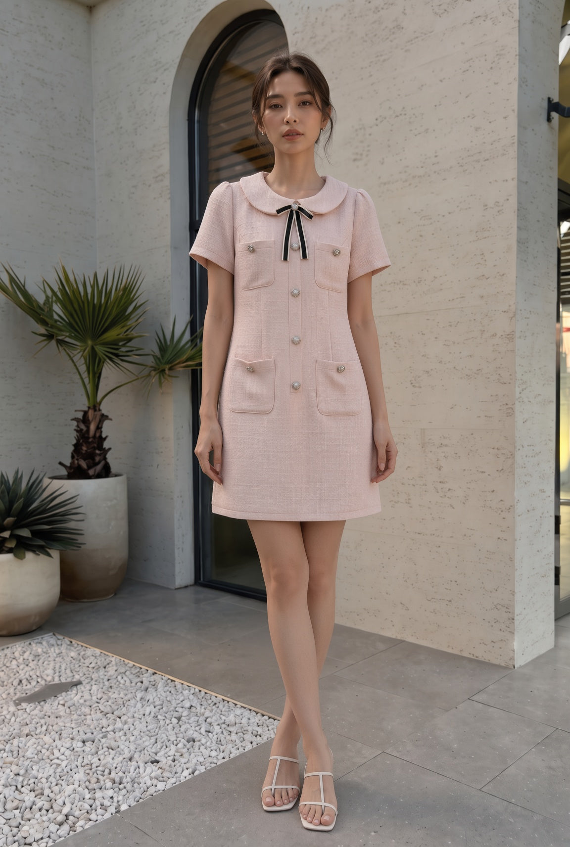 Mia Noir Bow Short Dress