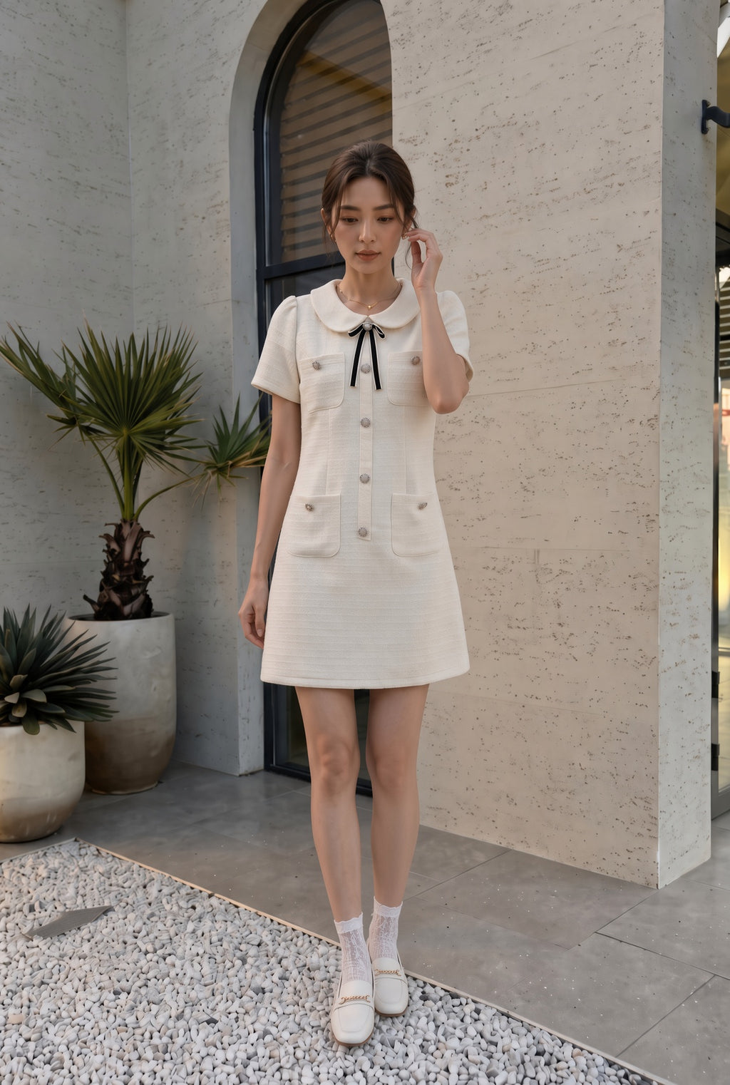 Mia Noir Bow Short Dress