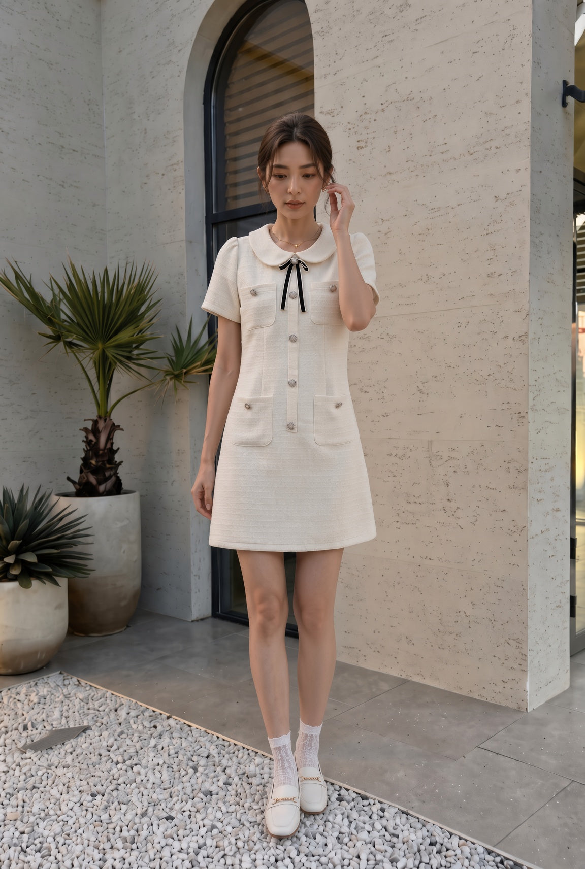 Mia Noir Bow Short Dress