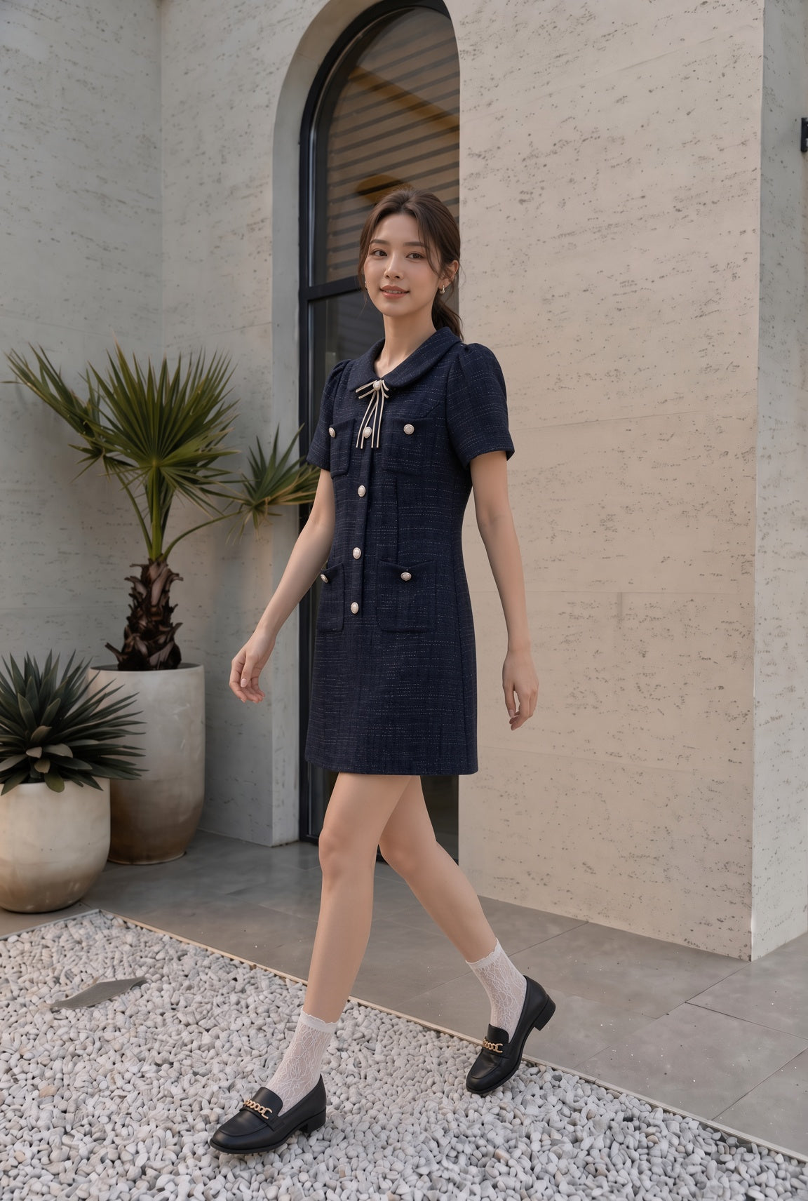 Mia Noir Bow Short Dress