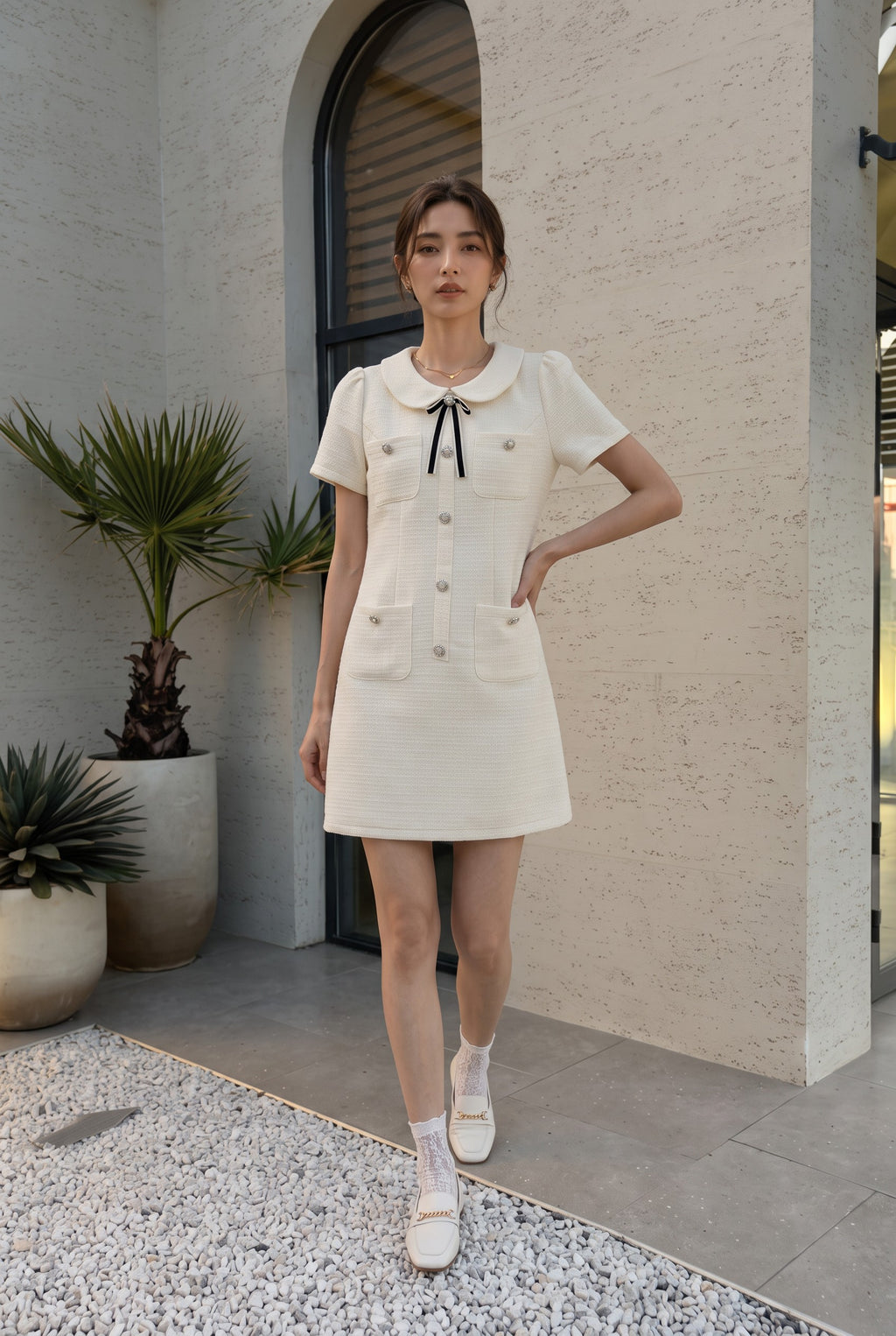 Mia Noir Bow Short Dress