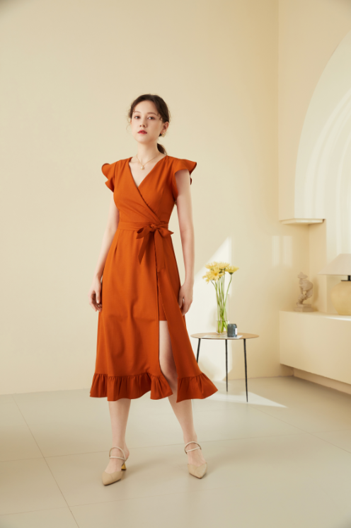 Vivi Butterfly Sleeve Linen Midi Dress