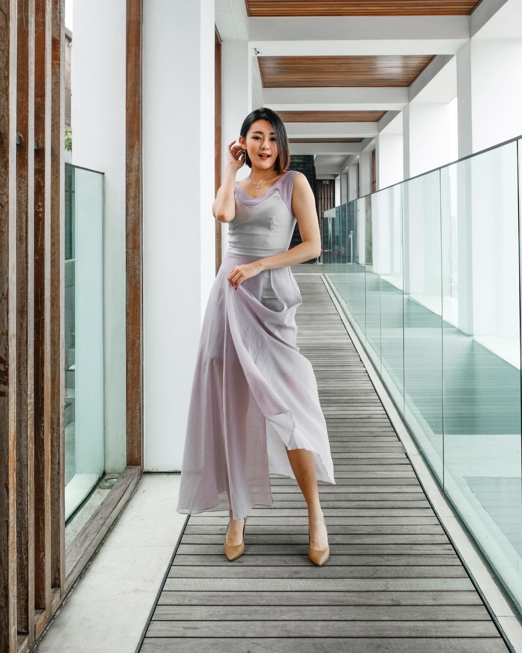 Shanny V Shoulder Long Dress