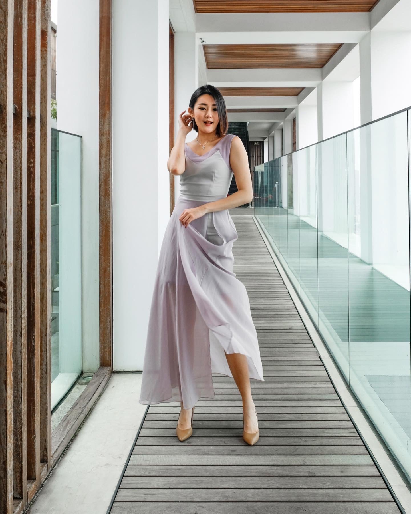 Shanny V Shoulder Long Dress