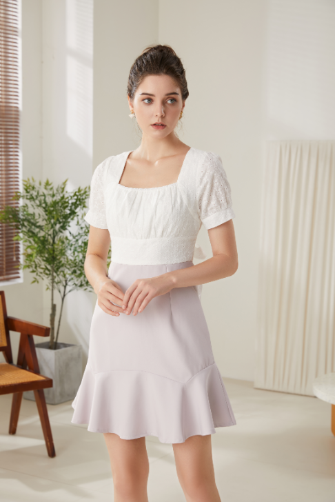 Fiona Eyelet Ivory Short Dres